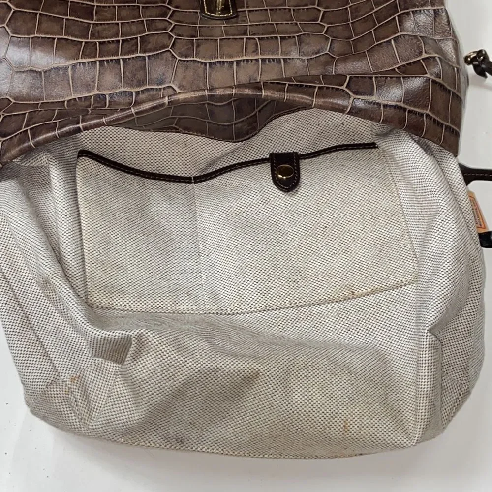 Dooney & Bourke Brown Florentine Croc Embossed Leather  Logo Lock Shoulder Bag